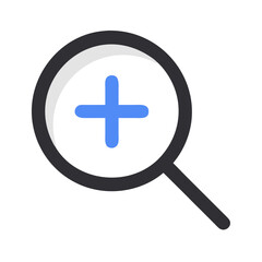 Magnifying Glass with Plus Sign Icon on Black Background, Zoom In