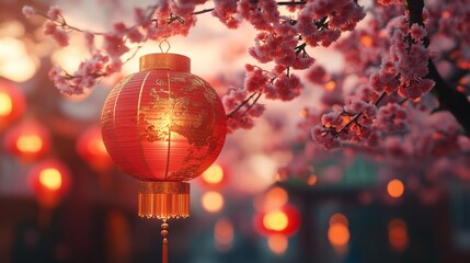 Obraz premium Red lantern decoration for Chinese new year festive. China traditional culture, Celebrate Chinese New Year. South East Asia Celebrating