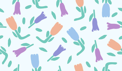 Abstract background with leaves and flowers. Seamless pattern with nature design elements