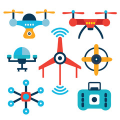Drone set icon isolated on white background