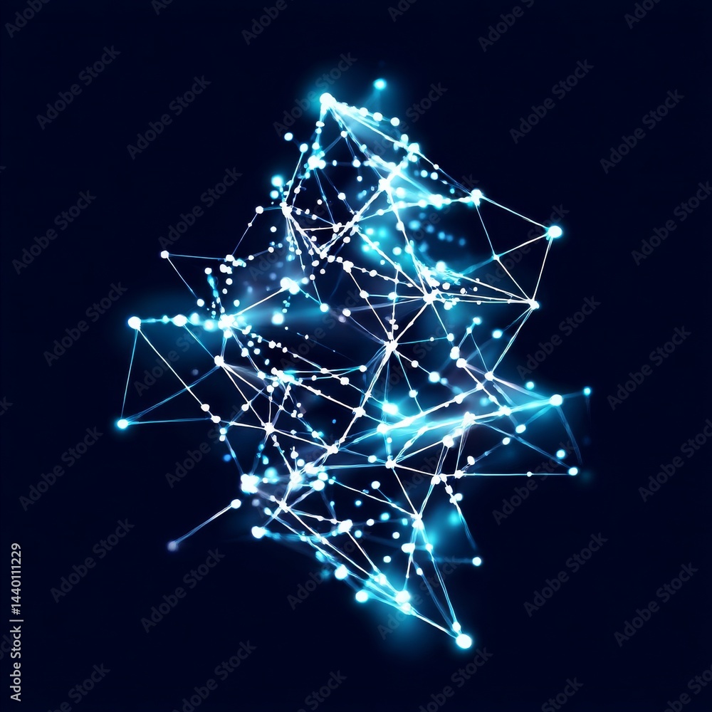 Poster Abstract Luminous Network: A futuristic visualization of interconnected points forming a complex, glowing web against a dark background.