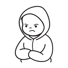 Pouting baby making grumpy face with crossed arms