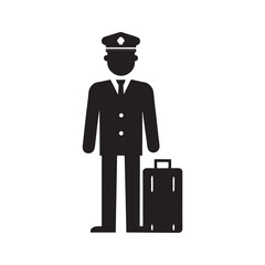 Pilot standing proudly wearing cap and carrying suitcase
