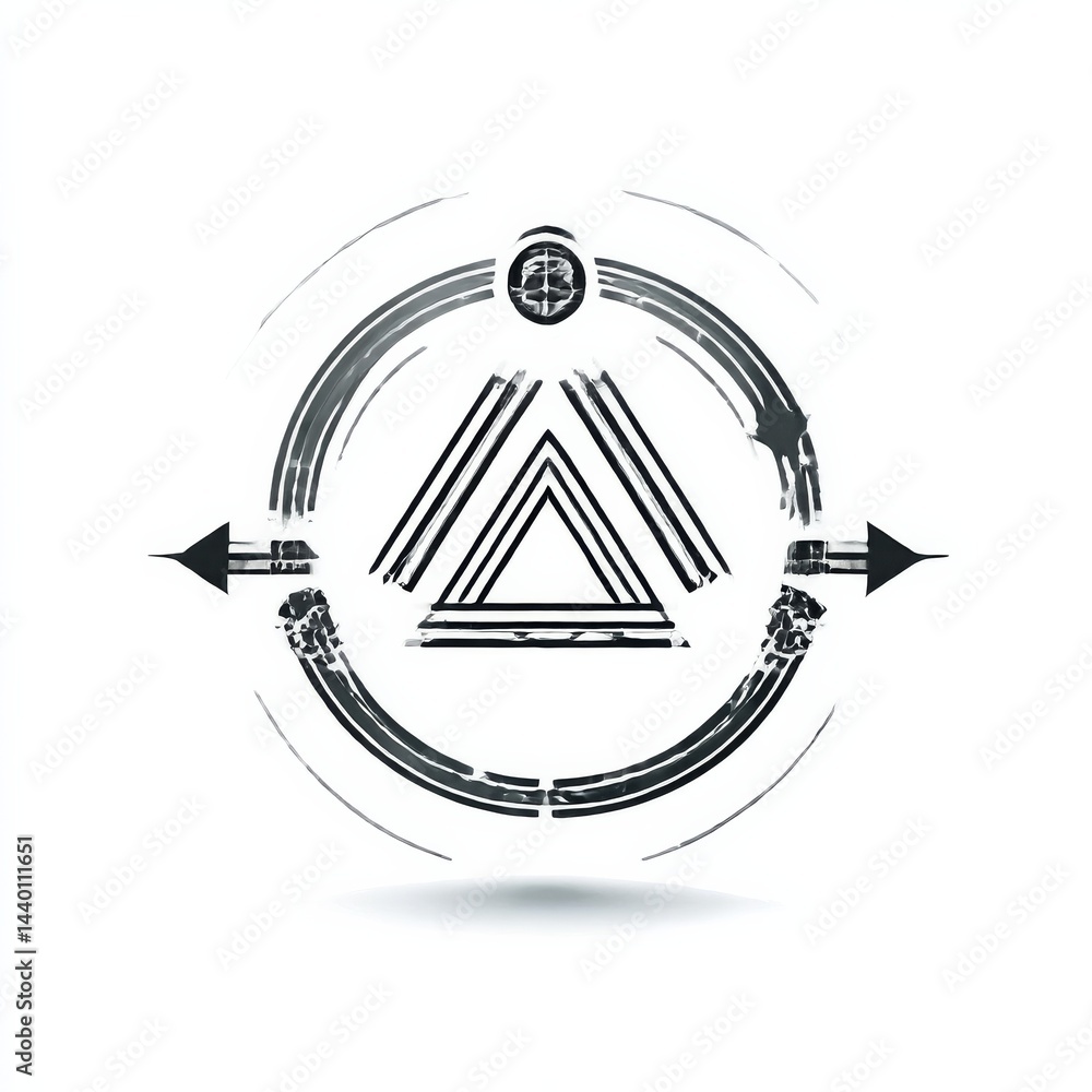 Aufkleber abstract triangle emblem: circular symbolism with arrows in black and white for modern design