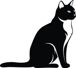 Sitting Cat Vector, Black and White