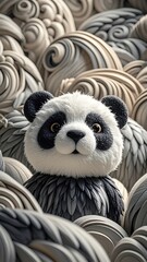 Obraz premium Adorable giant panda with realistic fur texture in soft pastel lighting, showcasing intricate craftsmanship and creative wildlife artistry.