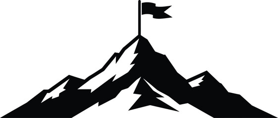 Black and White Mountain Peak with Flag Vector