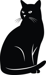 Sitting Cat, Black and White Vector Illustration