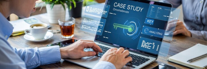Person working on a case study on a laptop.