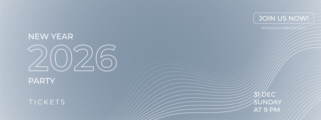Vector Futuristic Abstract Gray White Wave Banner for New Year 2026 Party Celebration
