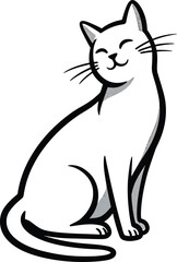 Sitting Cat, Black and White Vector Illustration