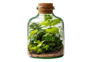 Small Glass Bottle Terrarium with Various Plant Types Inside