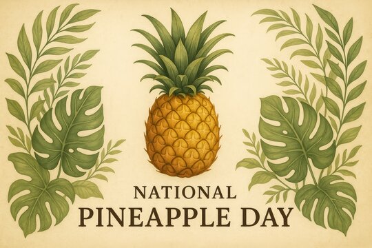 Celebrate National Pineapple Day with vibrant art featuring a tropical pineapple and lush green leaves