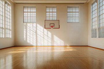 Sunlit Indoor Basketball Court with a Single Hoop