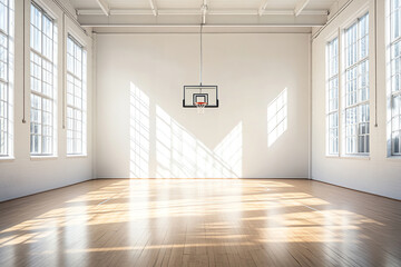 Sunlit Indoor Basketball Court with a Single Hoop