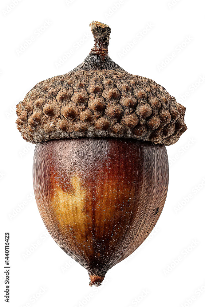 Poster intact fallen acorn with cap on a dark background