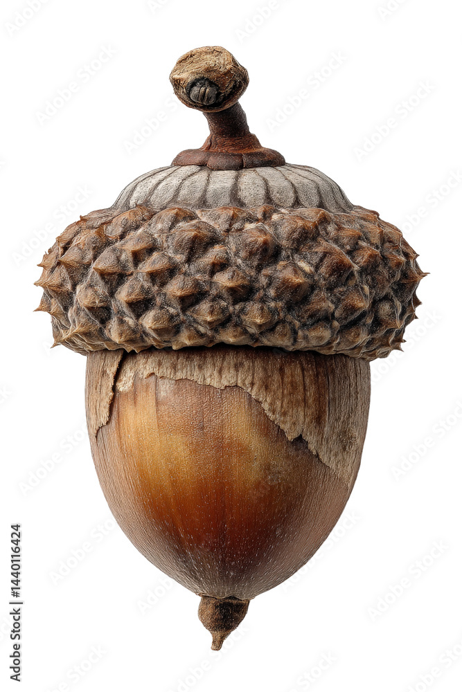 Poster intact acorn with cap and cracked shell, nature close-up