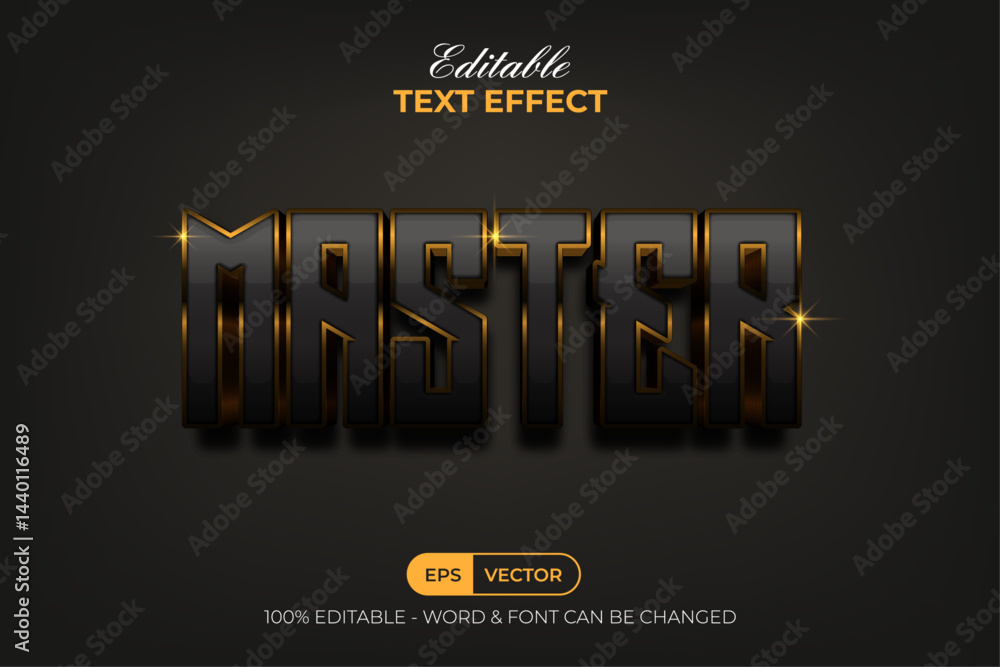 Poster master text effect gold 3d style. editable text effect.