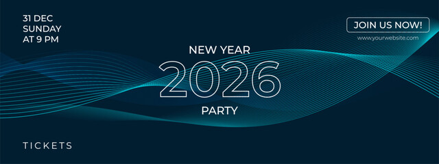 Vector Futuristic Abstract Wave Banner for New Year 2026 Party Celebration