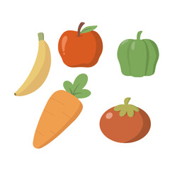 Fresh Fruits and Vegetables. Flat Vector Food Illustration
