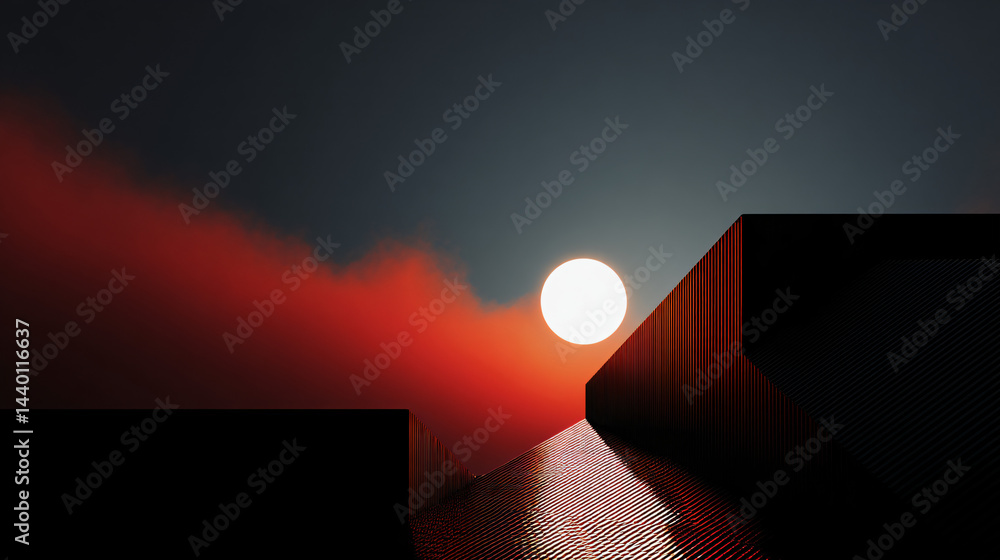 Poster abstract geometric structure against warm sky gradient minimalistic composition