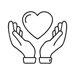 heart and hands icon, heart and hands line art - simple line art of heart and hands, perfect for heart and hands logos and icons