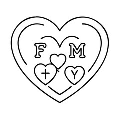 heart with family initials icon, heart with family initials line art - simple line art of heart with family initials, perfect for heart with family initials logos and icons