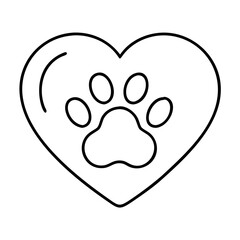 heart with paw print icon, heart with paw print line art - simple line art of heart with paw print, perfect for heart with paw print logos and icons