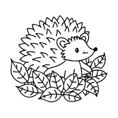 hedgehog in leaves icon, hedgehog in leaves line art - simple line art of hedgehog in leaves, perfect for hedgehog in leaves logos and icons