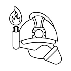 helmet with torch icon, helmet with torch line art - simple line art of helmet with torch, perfect for helmet with torch logos and icons