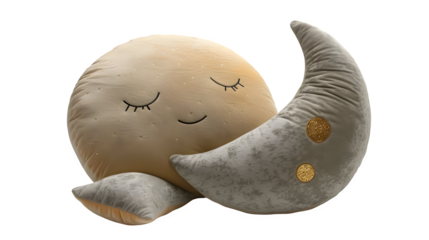 Moon plush with sleepy face and soft sparkle fabric made of soft plush fabric, ultra-realistic texture, sharp focus, white background, isolated object, high detail, studio lighting, no shadows