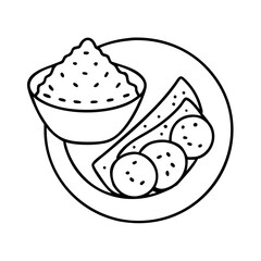 hummus and pita icon, hummus and pita line art - simple line art of hummus and pita, perfect for hummus and pita logos and icons