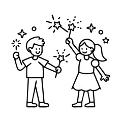 kids with sparklers icon, kids with sparklers line art - simple line art of kids with sparklers, perfect for kids with sparklers logos and icons