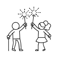 kids with sparklers icon, kids with sparklers line art - simple line art of kids with sparklers, perfect for kids with sparklers logos and icons