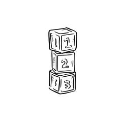 Three children's stacking blocks with numbers 1, 2 and 3. 