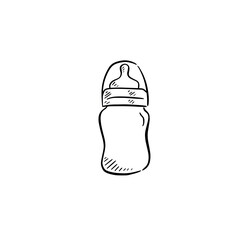 Baby bottle hand drawn in black and white. 