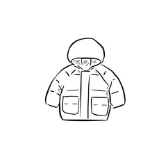 Toddler puffer jacket, coat for kids in black and white hand drawn.