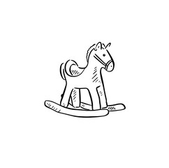 Rocking horse for toddlers. Hand drawn in black and white.