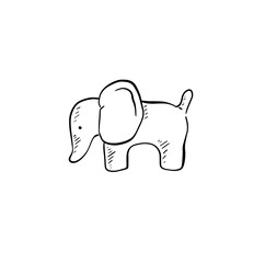 Elephant cuddly toy for children. Black and white line drawing. 