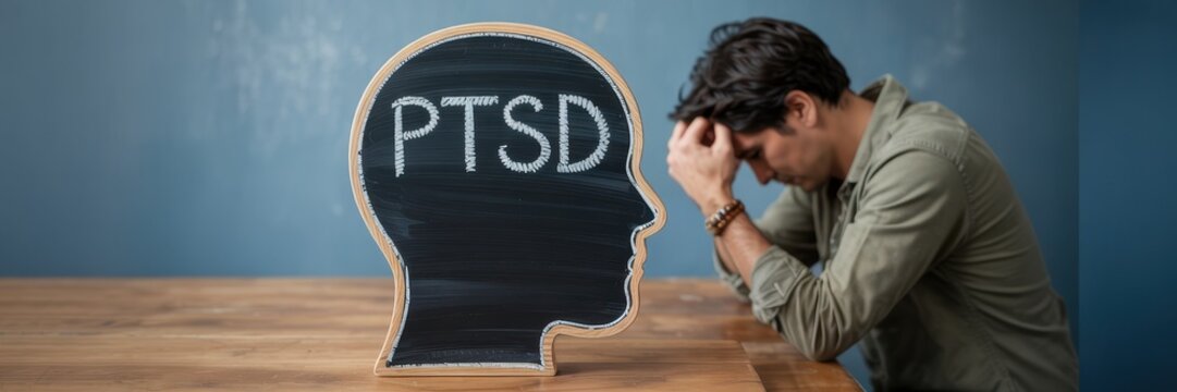 Depressed person facing post-traumatic stress disorder