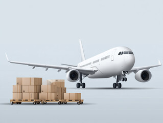 Vector design of a European air freight delivery process, cargo being loaded into airplanes
