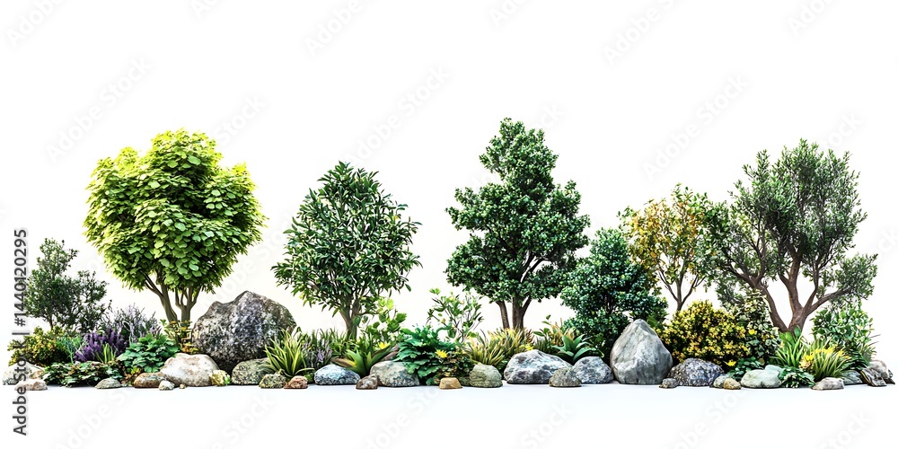 Poster lush greenery landscape: a collection of trees and shrubs arranged in a picturesque row, creating a 
