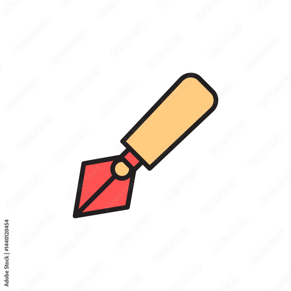 Poster vector icon of a colorful fountain pen with a distinctive red nib ideal for creative stationery and 