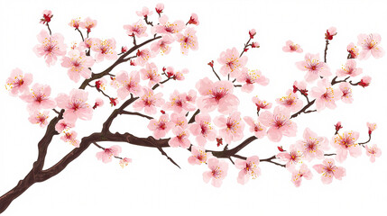 Fototapeta premium Blossoming Cherry Branch: Delicate cherry blossoms burst forth on a branch, a stunning display of spring beauty. Capturing the essence of renewal and seasonal splendor.
