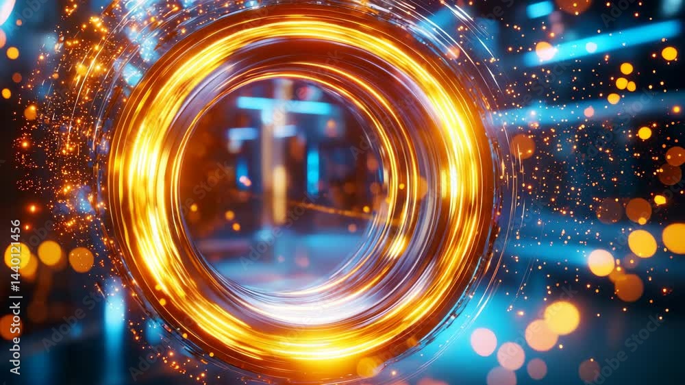 Poster futuristic abstract design with vibrant circular light patterns