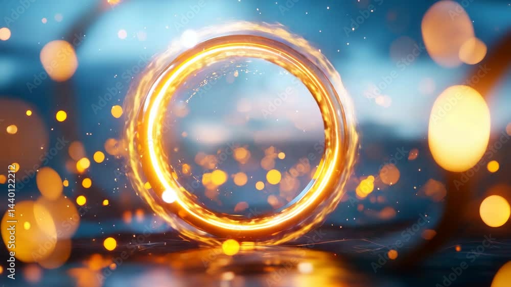 Poster magical glowing portal with sparkling particles in mystical setting