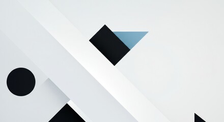Abstract Geometric Design: Minimalist Black White and Blue Shapes on a Light Grey Background