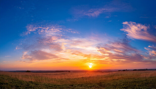 ave real sky gentle colors panoramic sunrise sundown sanset sky with colorful clouds without any birds large panoramic sky with sun