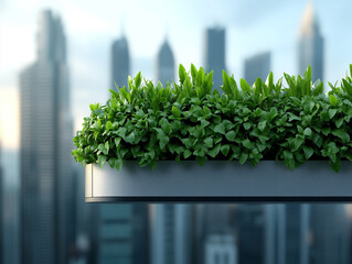 3D futuristic rooftop garden installation, clean skyline, room for urban agriculture promos