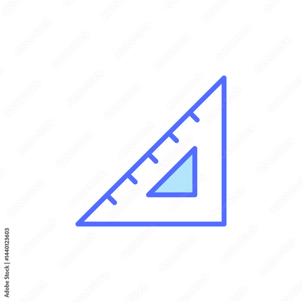 Poster blue icon of a ruler with geometric shape and clean lines representing measurement and design tools 